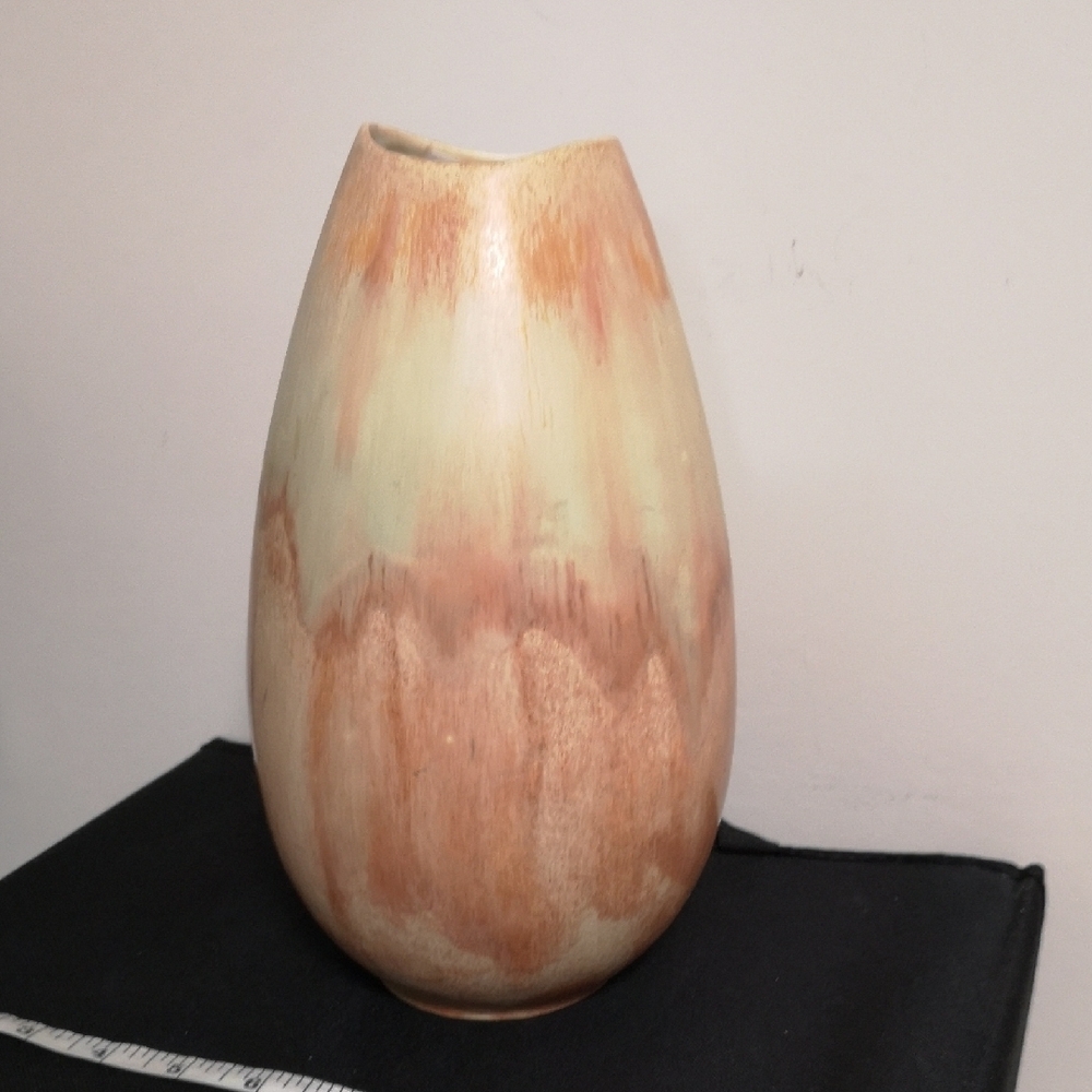 Vintage Ceramic Vase in Earth Tones with Hint Of Mint Green Glaze Signed 78